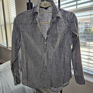 Navy and White Gingham Button-Up Shirt